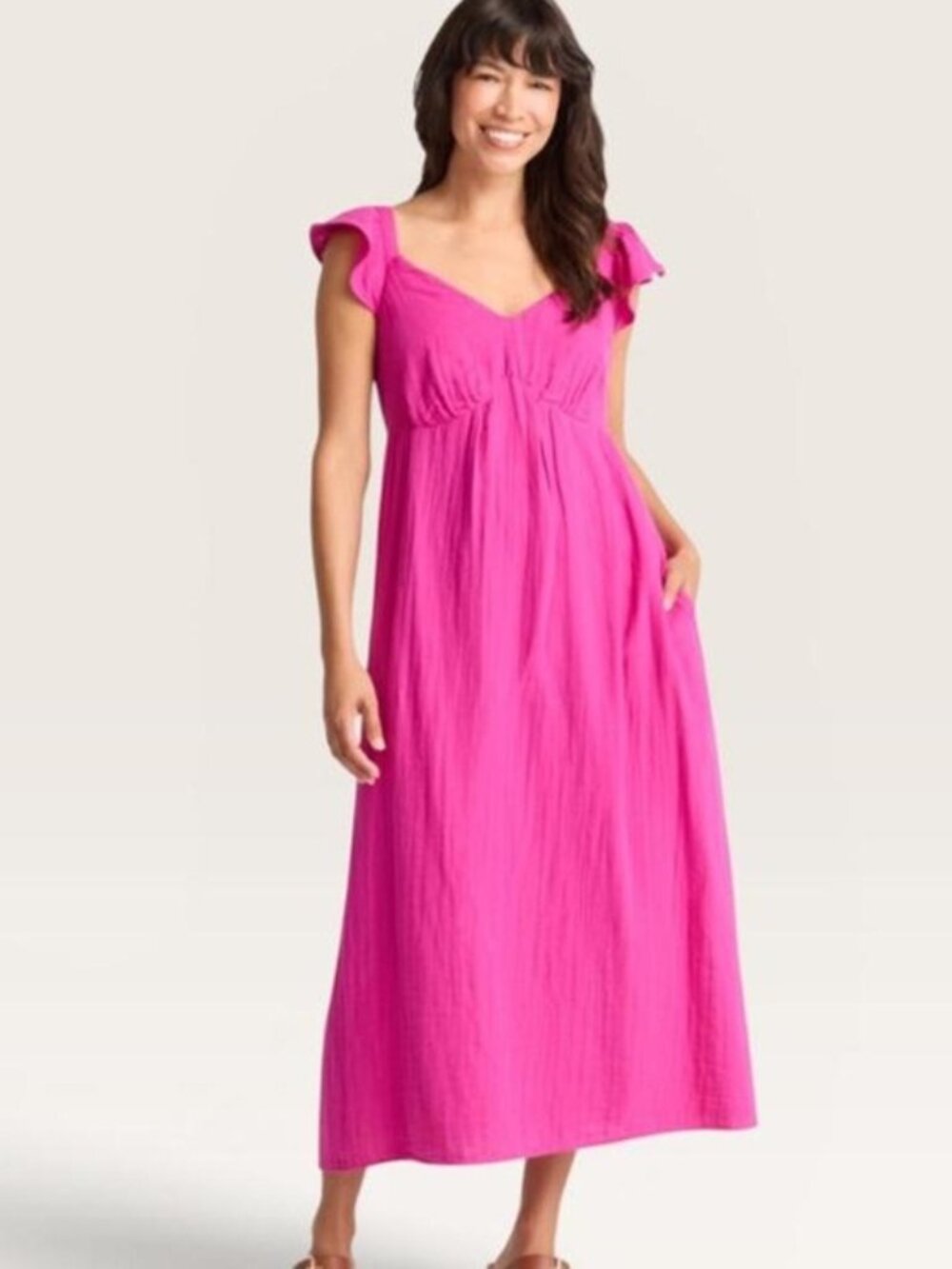 Women’s Flutter Sleeve Maxi Dress - Hot Pink